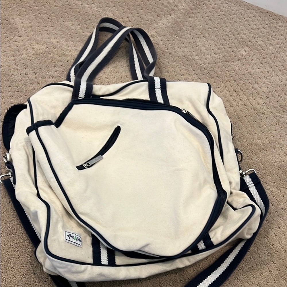 Cream and Blue Tennis Bag